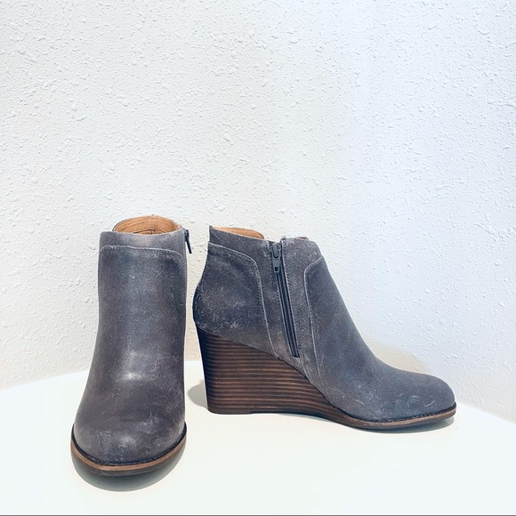 Lucky Brand Yabba Distressed Leather Wedge Round Toe Booties Size 12 NIB - Picture 5 of 10